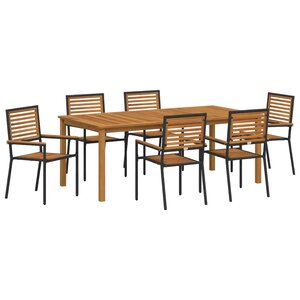 vidaXL Ensemble de salle à manger pour jardin 7 Pièces Noir