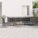 vidaXL Salon de jardin 7 Pièces avec coussins Gris Résine tressée
