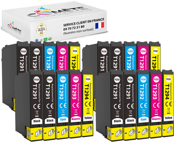 T1295 - 20 cartouches compatibles epson t1295 pomme (t1291 t1292 t1293 t1294)  - 8 noir + 4 cyan + 4 magenta + 4 jaune