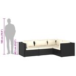 vidaXL Salon de jardin 4 Pièces avec coussins Résine tressée Noir