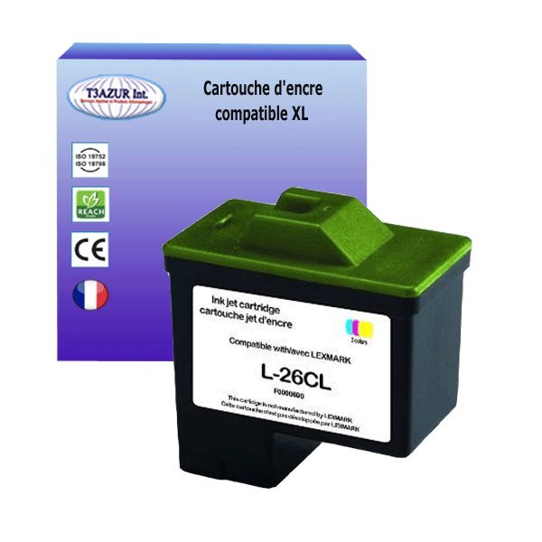 Cartouche compatible Lexmark 26 pour Lexmark X1290, X2200, X2230, X2240, X2250, X72, X74, X75 PrinTrio Couleur - T3AZUR
