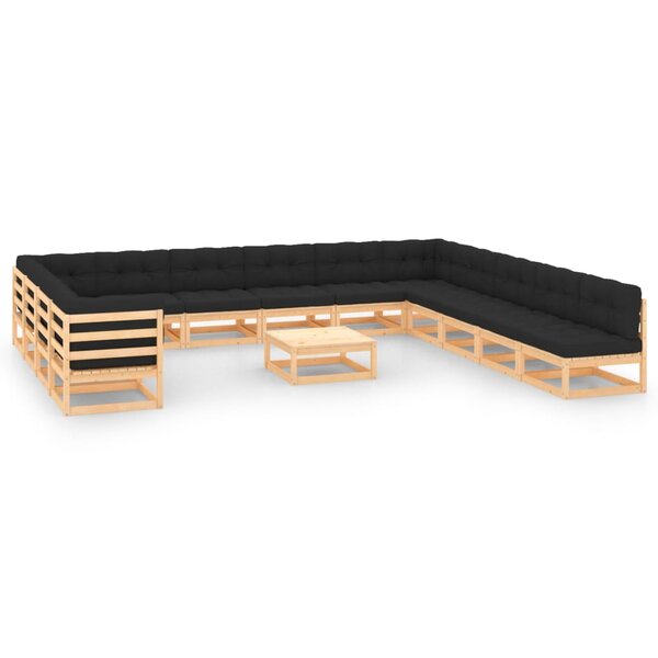 vidaXL Salon de jardin 14 Pièces avec coussins anthracite Pin massif