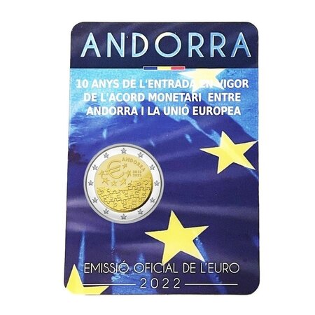 Pièce de monnaie 2 euro commémorative Andorre 2022 BU – Accord monétaire entre l’union européenne et la principauté