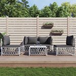 vidaXL Salon de jardin avec coussins 5 Pièces blanc acier