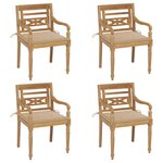vidaXL Chaises Batavia avec coussins lot de 4 Bois de teck solide