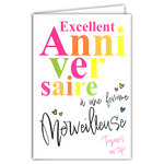 Carte FLUO Excellent Anniversaire FEMME Merveilleuse avec Enveloppe 12x17,5cm