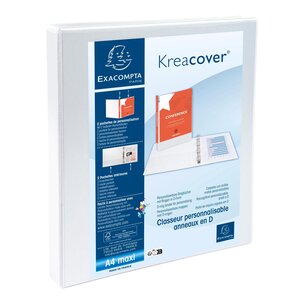 Classeur Personnalisable Rigide 2 Poches Kreacover 2 Anneaux En D 16mm - A4 Maxi. - Blanc - Exacompta