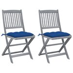 vidaXL Chaises pliables d'extérieur lot de 2 et coussins Bois d'acacia