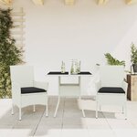 vidaXL Ensemble à manger de jardin et coussins 3 Pièces blanc rotin verre