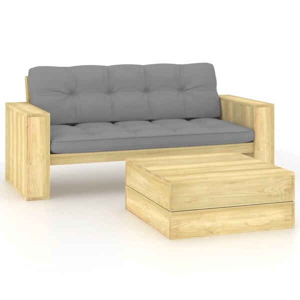 vidaXL Salon de jardin 2 Pièces avec coussins bois de pin imprégné