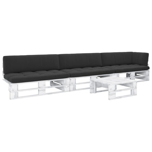 vidaXL Salon de jardin palette 4 Pièces et coussins pin imprégné de blanc