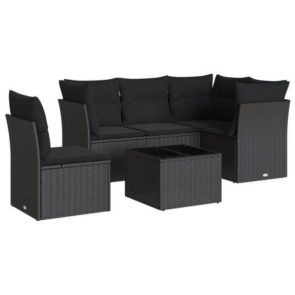 vidaXL Salon de jardin 6 Pièces avec coussins noir résine tressée