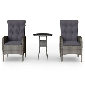 vidaXL Ensemble de bistro de jardin 3 Pièces Résine tressée Gris