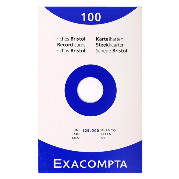 Étui De 100 Fiches - Bristol Uni Non Perforé 125x200mm - Blanc - X 12 - Exacompta