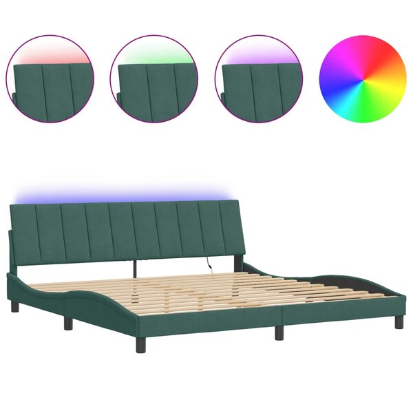vidaXL Cadre de lit avec lumières LED vert foncé 200x200 cm velours