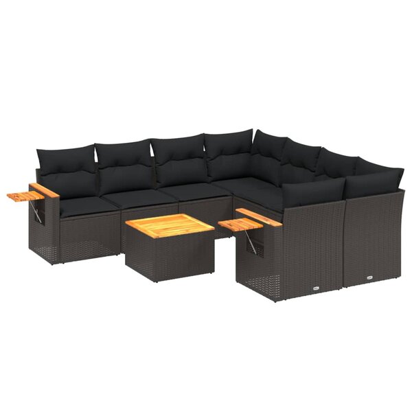 vidaXL Salon de jardin 9 Pièces avec coussins noir résine tressée