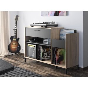 GAMI Meuble platine - Style urbain - Made in France - Décor chene - L 115 x P 40 x H 81 cm - VINYLE VINTAGE