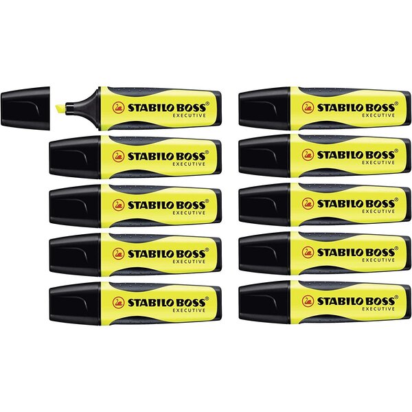 Surligneur Grip BOSS EXECUTIVE pointe Biseautée jaune x 10 STABILO