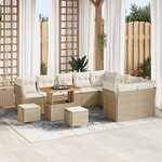 Ensemble de Canapé de Jardin 12 Pièces avec Coussins Beige Rattan
