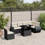 vidaXL Salon de jardin 7 Pièces avec coussins noir résine tressée