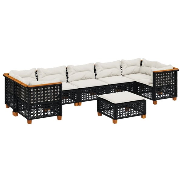 vidaXL Salon de jardin 8 Pièces avec coussins noir résine tressée