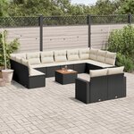vidaXL Salon de jardin avec coussins 13 Pièces noir résine tressée
