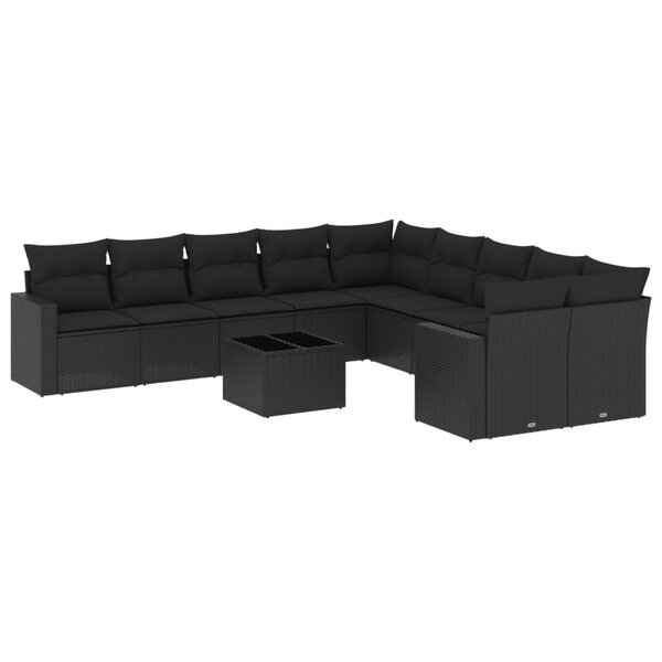 vidaXL Salon de jardin 11 Pièces avec coussins noir résine tressée