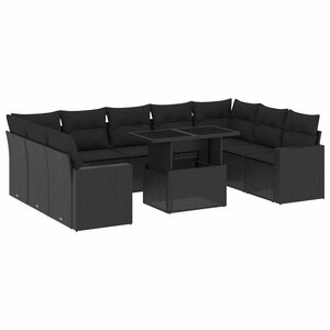 vidaXL Salon de jardin 10 Pièces avec coussins noir résine tressée