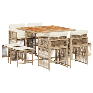 vidaXL Ensemble à manger de jardin et coussins 9 Pièces beige Poly rotin