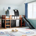 vidaXL Lit mezzanine enfants et tunnel blanc/noir 90x190 cm pin massif