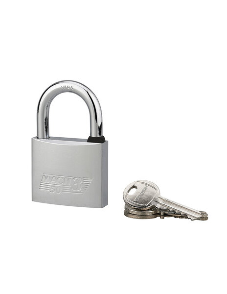 THIRARD - Cadenas à clé Mach 3  laiton nickelé  extérieur  anse inox  50mm  2 clés