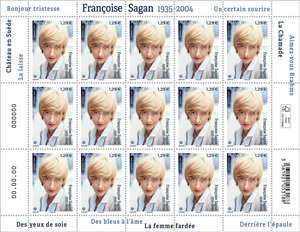 Feuille de 15 timbres - Françoise Sagan (1935-2004) - Lettre verte