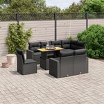 vidaXL Salon de jardin 9 Pièces avec coussins noir résine tressée