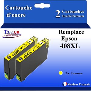 T3AZUR - 2x Cartouches compatibles avec Epson WorkForce Pro WF-C4810DTWF 408 408L 408XL - Jaune