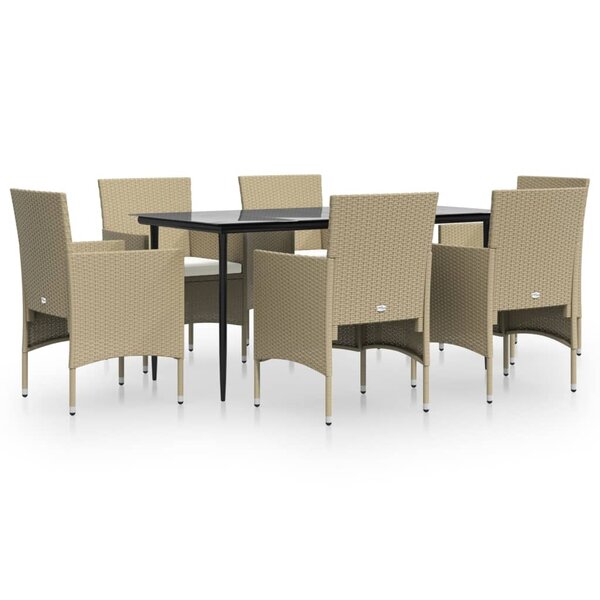 vidaXL Ensemble à manger de jardin coussins 7 Pièces Beige/noir
