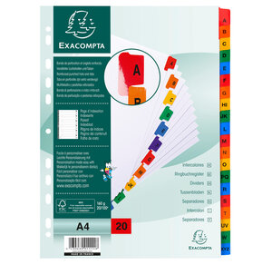 Jeu d'intercalaire alphabétique 20 positions en carte blanche 170g A4 EXACOMPTA