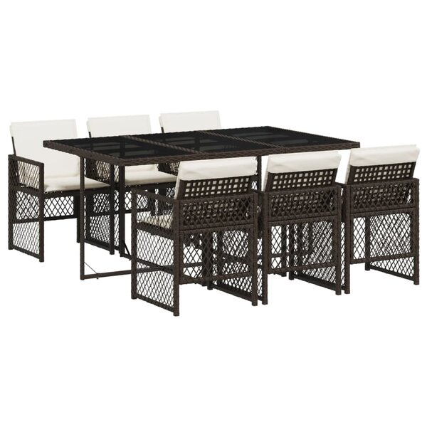 vidaXL Ensemble à manger de jardin et coussins 7 Pièces marron rotin