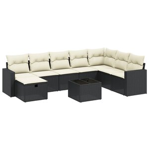vidaXL Salon de jardin 9 Pièces avec coussins noir résine tressée