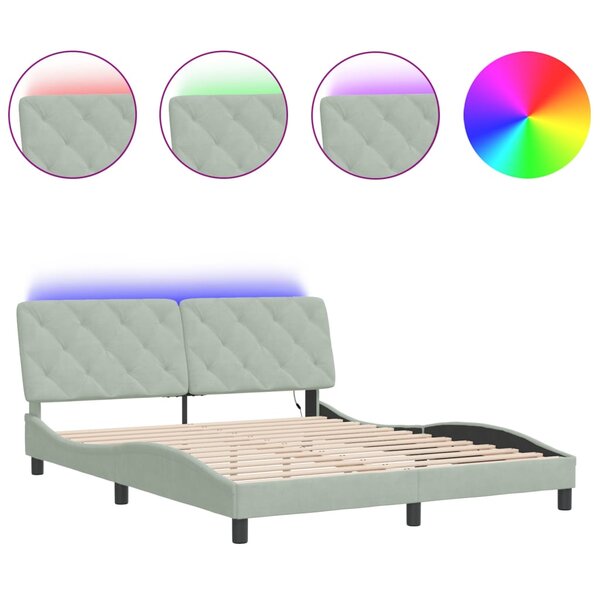 vidaXL Cadre de lit avec lumières LED gris clair 160x200 cm velours