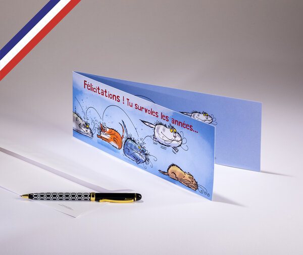 Carte double cha cha cha créée et imprimée en france sur papier certifié pefc - anniversaire