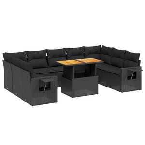 vidaXL Salon de jardin 10 Pièces avec coussins noir résine tressée