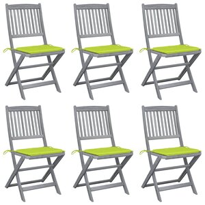 vidaXL Chaises pliables d'extérieur lot de 6 et coussins Bois d'acacia