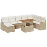 vidaXL Ensemble de Canapés de Jardin 9 Pièces avec Coussins Beige Poly Rattan