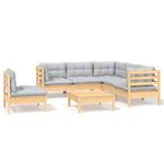 vidaXL Salon de jardin 6 Pièces avec coussins gris bois de pin