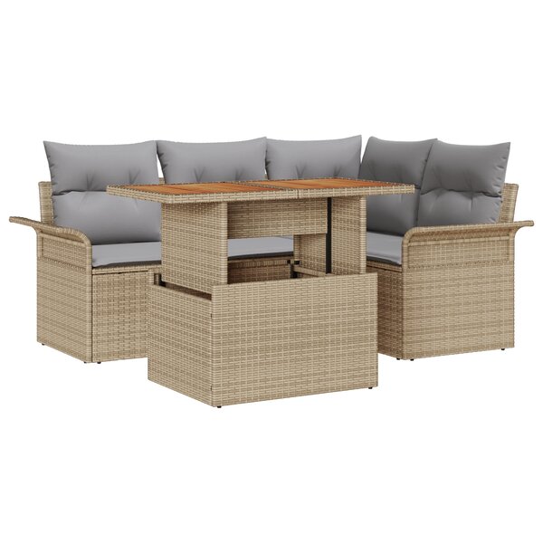 vidaXL Ensemble de Salle à Manger de Jardin 5 Pièces avec Coussins Beige Rotin Acacia