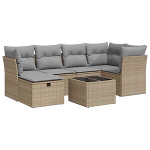 vidaXL Salon de jardin avec coussins 7 Pièces beige résine tressée