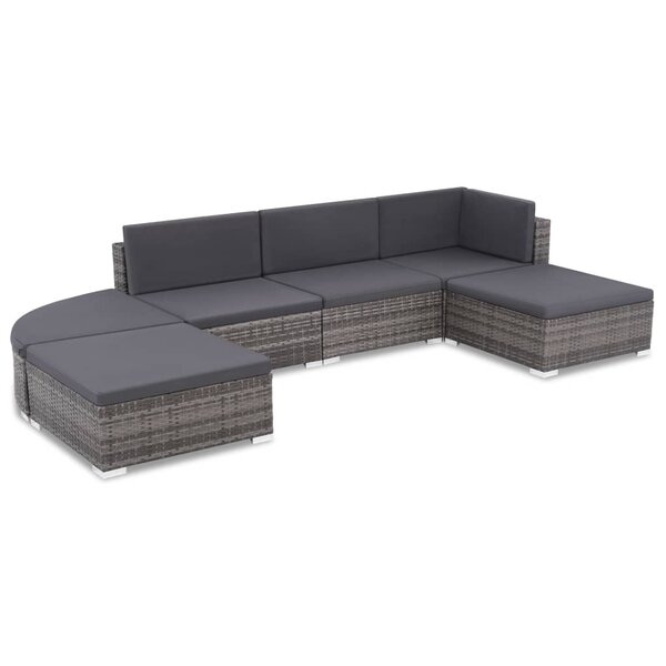 vidaXL Salon de jardin 6 Pièces avec coussins résine tressée gris