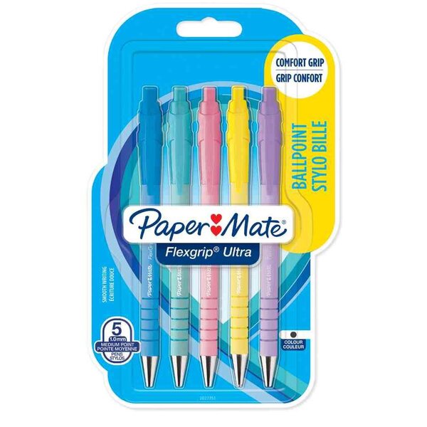 Stylo à bille flexgrip ultra pastel  blister de 5 paper mate