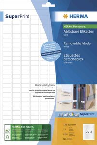 675 étiquettes superprint,63,5x29,6mm,détachables,blanches, 25 feuilles a4 herma