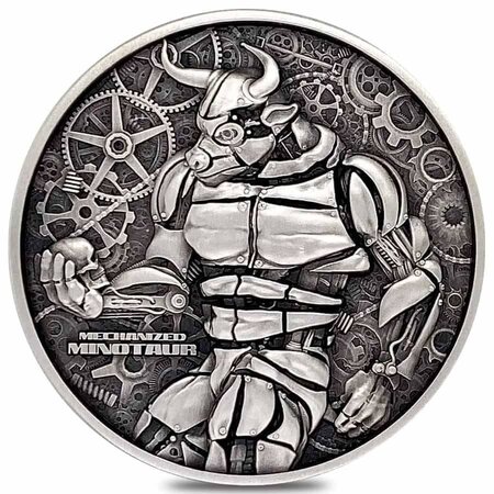 Mechanized minotaur 2 oz argent antiqued monnaie 10000 francs chad 2022